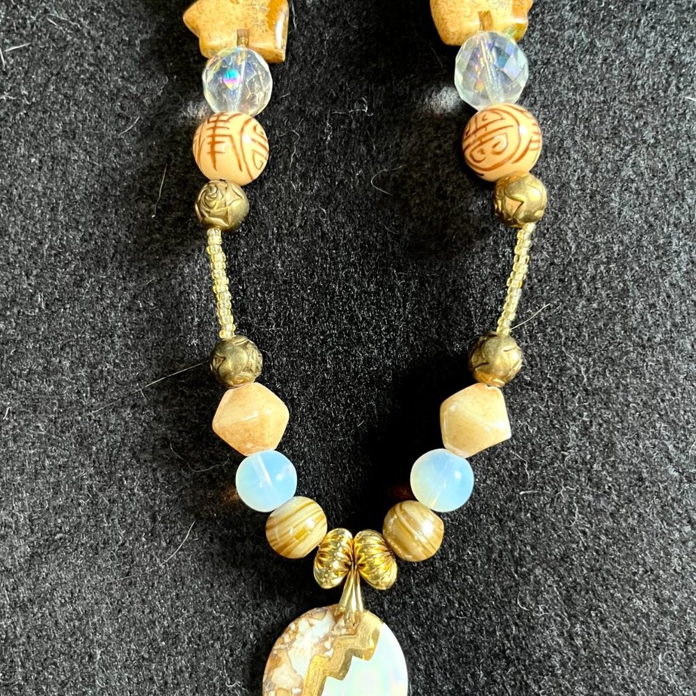 Distinctive Beaded Necklace with Bear Totem Fetish and Painted Pendant - Picture 4 of 8